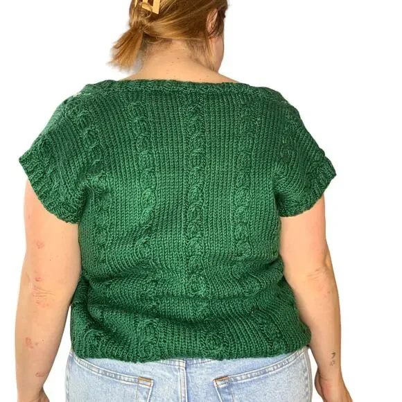 Green Floral Cable Knit Sweater Vest Cardigan Jumper Cottage Garden - Picture 3 of 3